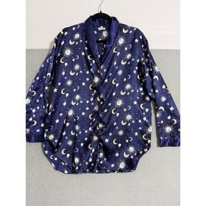 Vtg Celestial Sun Moon Star Satin Pajama Sleep Shirt boho witchy tarot Med